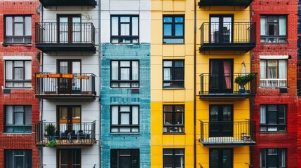Vibrant Urban Living: Colorful Apartment Facades with Balconies in the City