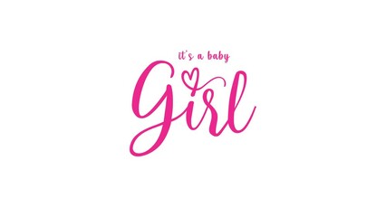 Gender Reveal, "It's a Girl" baby celebration title with transparent background 4k