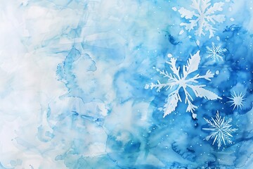 A blue watercolor with snowflakes on a background