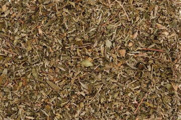 Overhead view of dried damiana leaves and stalks (Turnera diffusa)