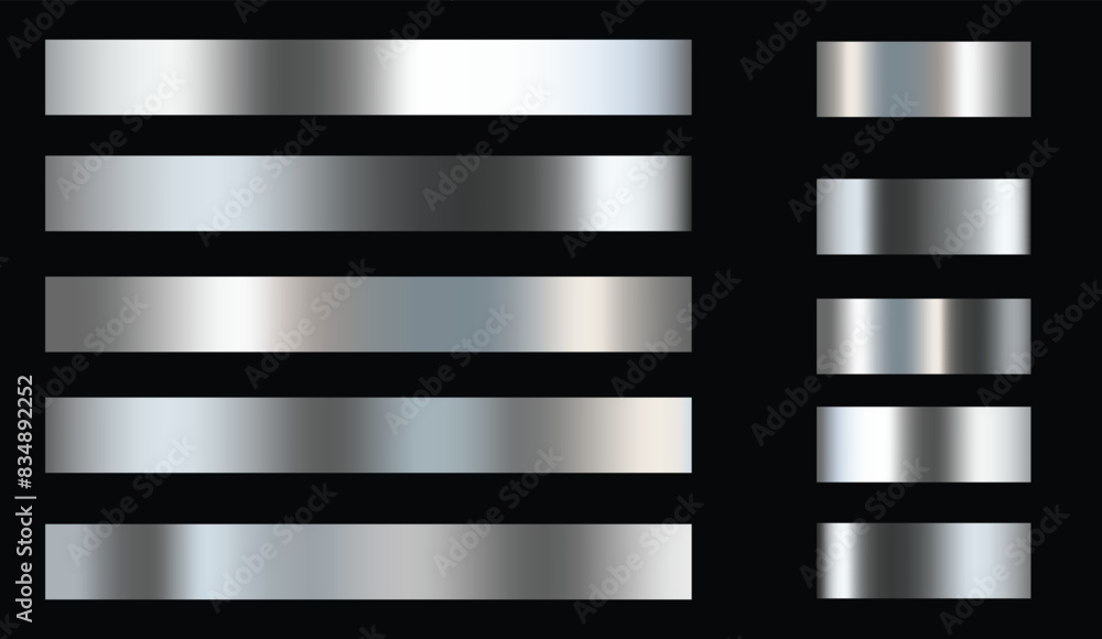 Wall mural set of silver gradient sliders, web icons of different forms. button set color silver glossy, silver