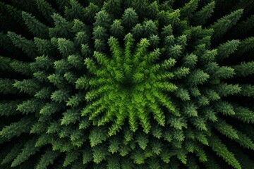 Fototapeta premium Forest Vortex Fish-Eye Geometry of Sharp Green Leaves.