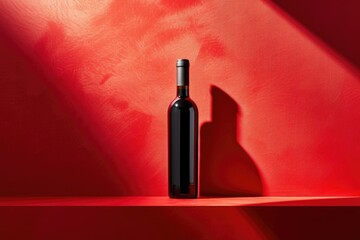 Crimson Elegance: Wine Bottle on Geometric Canvas