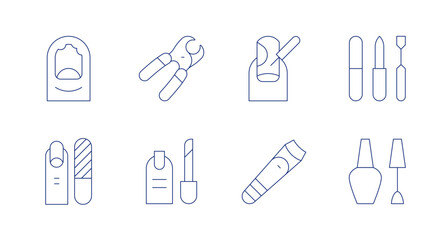 Nail salon icons. Editable stroke. Containing manicure, manicureset, nail, nailclippers, nailpolish.