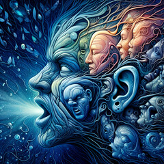 Ethereal photo capturing the unconscious state of mind, emotional depth, and nature’s whispers with distinct voices.