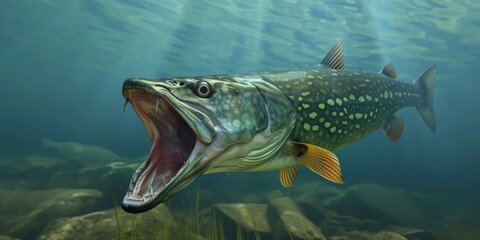 Fototapeta premium Pike's Power Display: Teeth Bared Below
