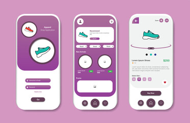 Online shoe store design for mobile applications. Shoe purchasing platform screen. Graphical user interface for responsive mobile applications