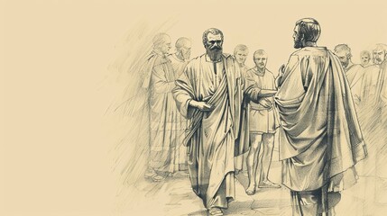 Hebrews 7 Biblical Illustration: Melchizedek, Priesthood, Jesus' Superiority, Beige Background, Copyspace