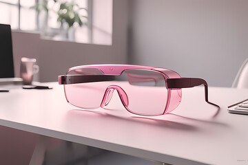 Pink translucent glass VR glasses with a minimalist design, characterized by thinness and lightweight construction.