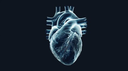 Glowing human heart 3D over dark background
