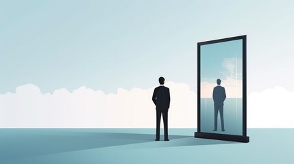 Fototapeta premium man sees a strange reflection in the mirror illustration