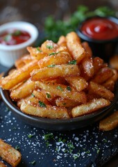French Fries - Crispy French fries with a side of ketchup. 
