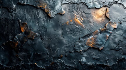 Abstract background with hammered metal texture, dents and scratches, contrasting light and shadow.