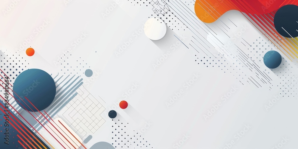 Poster abstract background with halftone dots and geometric shapes.