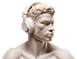PNG  Greek sculpture listening to music statue portrait adult.
