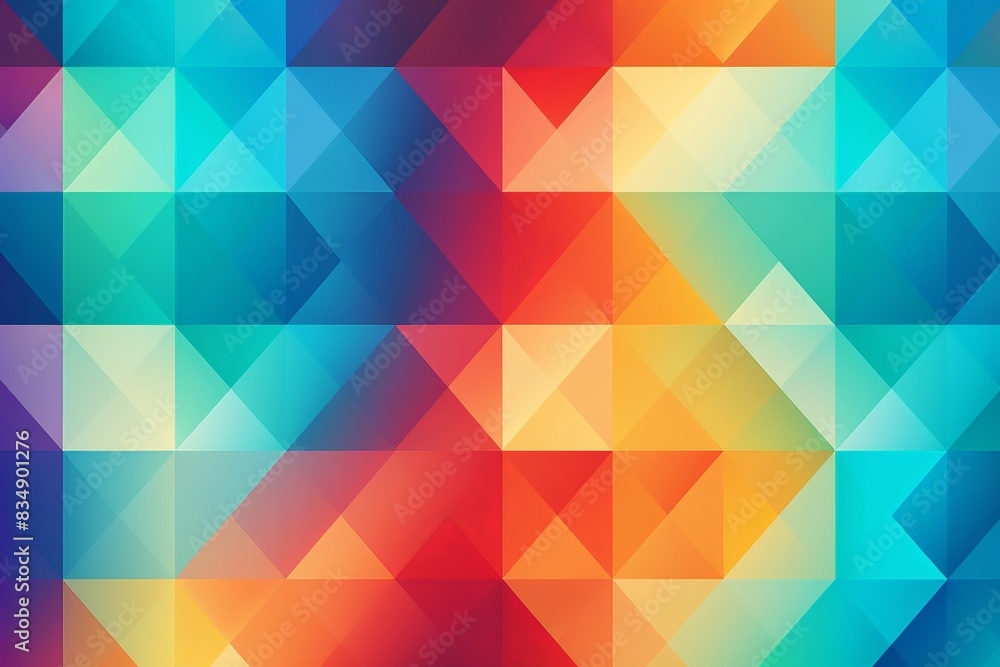 Poster vibrant geometric abstract background with colorful triangular shapes creating an intricate pattern.