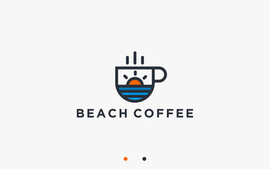 beach coffee logo design vector silhouette illustration