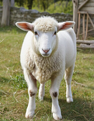 Obraz premium The Savior's Sacrifice: A Painting of a Humble White Sheep in a Rural Church