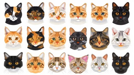Fototapeta premium Flat Vector illustration of cute cat. Collection sets