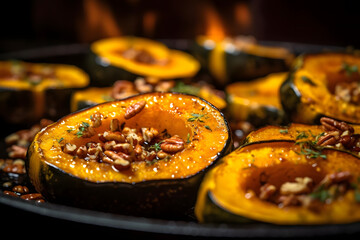 roasted acorn squash, sweet and nutty acorn squash, roasted with seasoning. generative ai