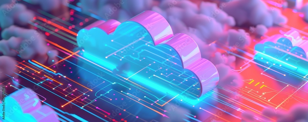 Aufkleber colorful 3d cloud computing concept, showcasing digital cloud infrastructure and futuristic data man
