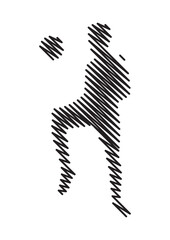 Obraz premium Football player kicking ball, isolated vector silhouette. Soccer logo drawing.