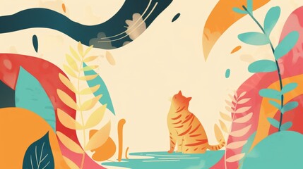 Abstract background template with pet theme. Vector illustration of cute cat