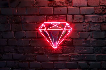 A glowing red diamond neon sign on the wall