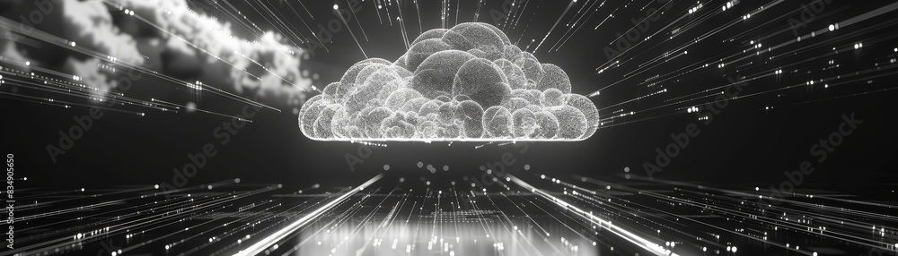 Aufkleber futuristic cloud computing concept with glowing data connections in a dark digital landscape, symbol