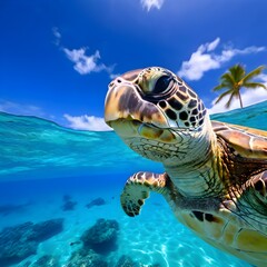 Obraz premium Tropical Bliss: Snorkeling with Sea Turtles in Hawaii
