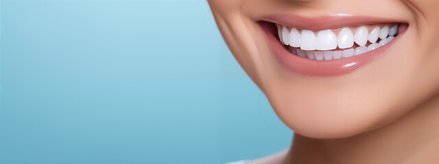 Obraz premium Beautiful Smile Closeup on Blue Background