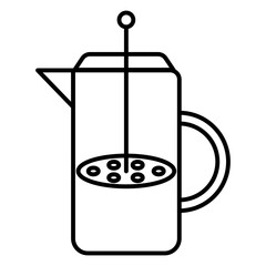 Illustration depicting a black French press teapot icon on a white background