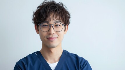 メガネをかけた日本人看護師の男性
