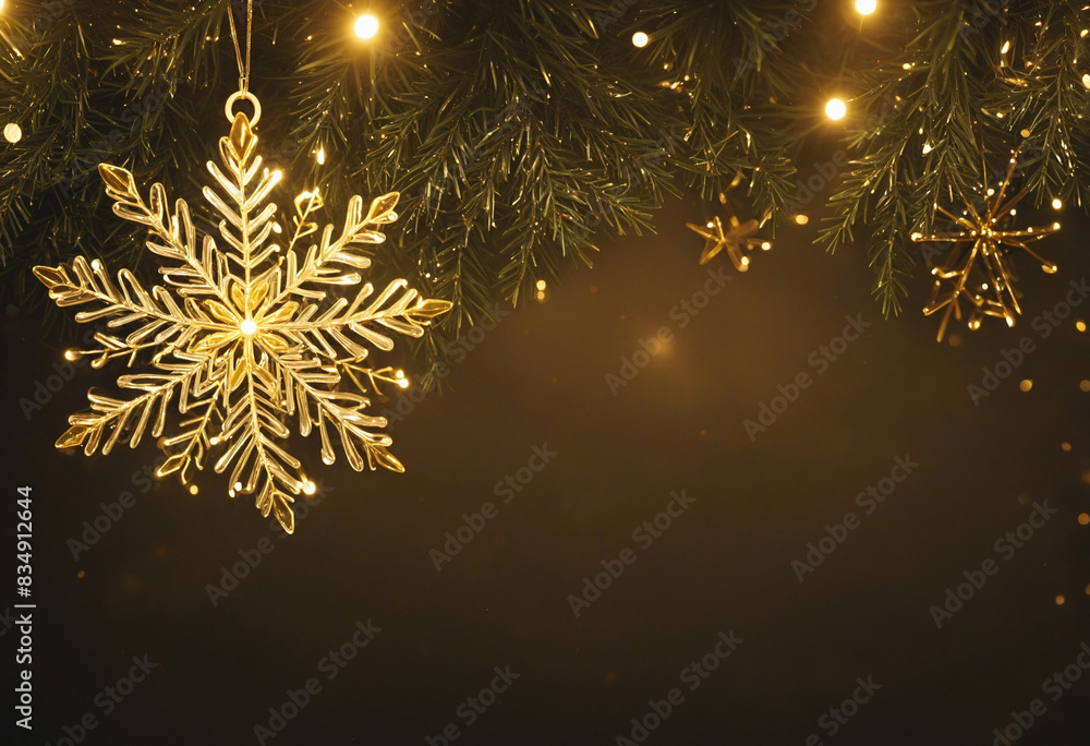 Poster golden glow: a festive abstract background with bokeh and snowflakes