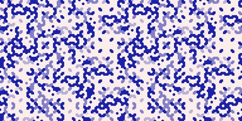 Faded electric blue glitch geo washed effect seamless border. Indigo dye grungy blotched distress abstract ribbon texture repeat. 