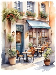 Fototapeta premium Watercolor Cafe Shop Illustration Art