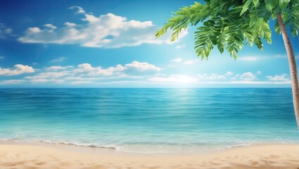 Blur beautiful shiny sparkling tropical blue sea beach , the fresh summer background .