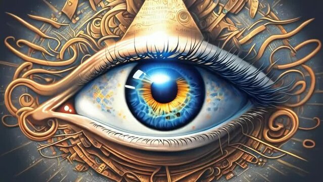 human eye close-up in the style of a Freemason symbol - 4k new stock video footage AI