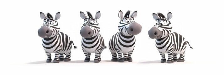 Zebra. 3D rendering cute animal isolated over white background.
