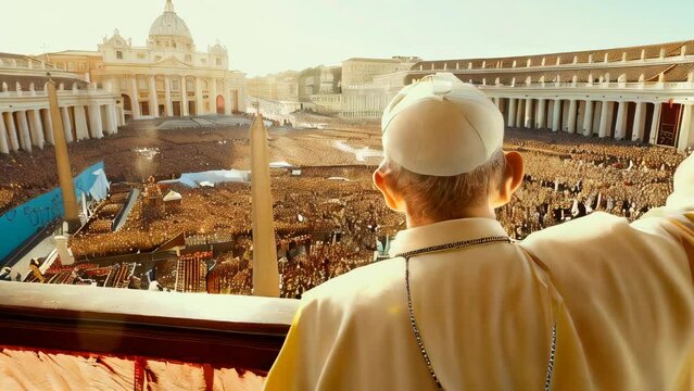 The pope blessing the crowd from the balcony