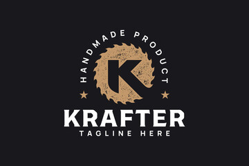 letter K with circle saw logo design for carpenter and handmade product business