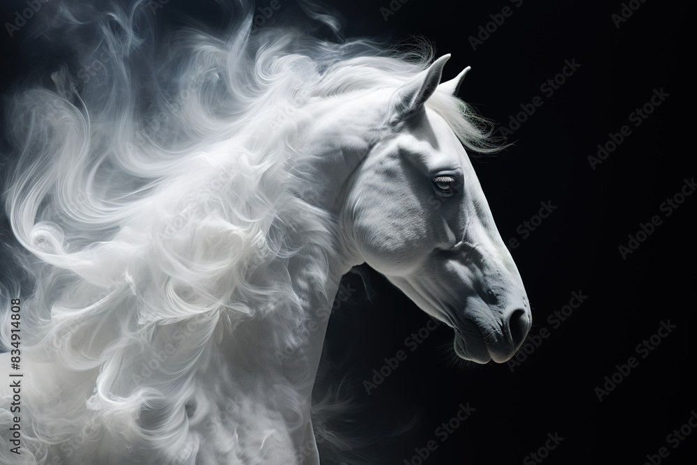 Canvas Prints Abstract of white horse head have smoke and fog on black background. Mammals, Wildlife Animals. - Canvas Prints