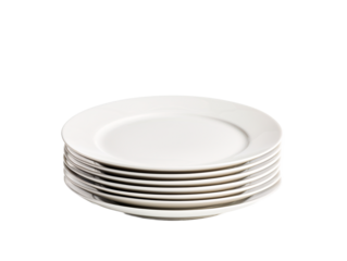 a stack of white plates