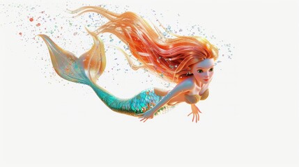 Obraz premium Vector illustration of a beautiful mermaid. Cartoon character.