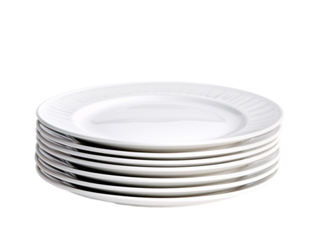 a stack of white plates