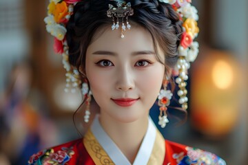 Portrait of a beautiful young Korean woman in traditional dress