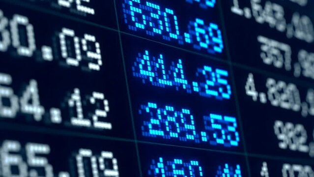 Report, statistic or corporate data. Changing numbers, financial figures, business data on the screen. Stock market and exchange information.