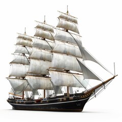 3D vector illustration of vintage sailing ship over white background