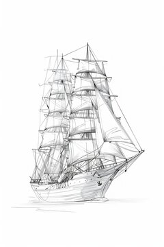 recommend clip art: Hand sketch of a vintage sailing ship over white background