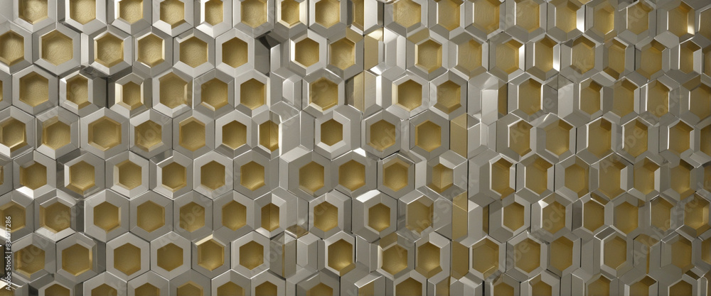 Poster geometric cube pattern texture in metallic gold hues: modern three-dimensional design
